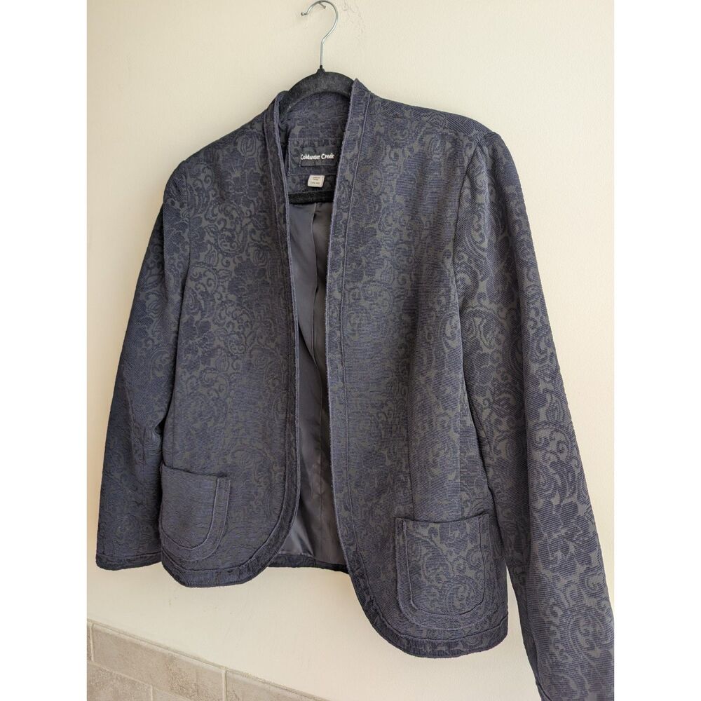 Coldwater Creek Women L 14-16 Black Paisley Jacquard Tapestry Open Front Jacket